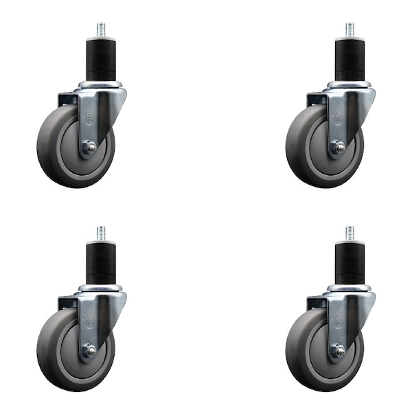 Service Caster 4'' SS Thermoplastic Rubber Wheel Swivel 1-3/4'' Expanding Stem Caster Set, 4PK SCC-SSEX20S414-TPRB-134-4 - main
